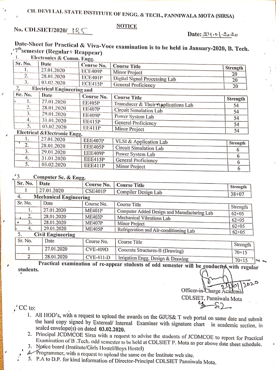 Notice Regarding Date Sheet Practical &Viva Voce examination held in ...