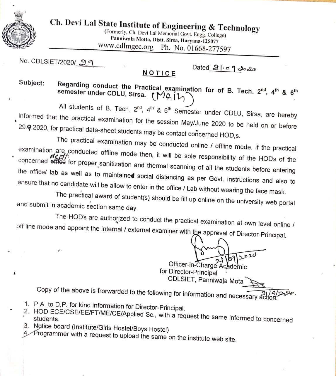 Notice Regarding Conduct The Practical Examination For B.Tech. 2nd, 4th ...